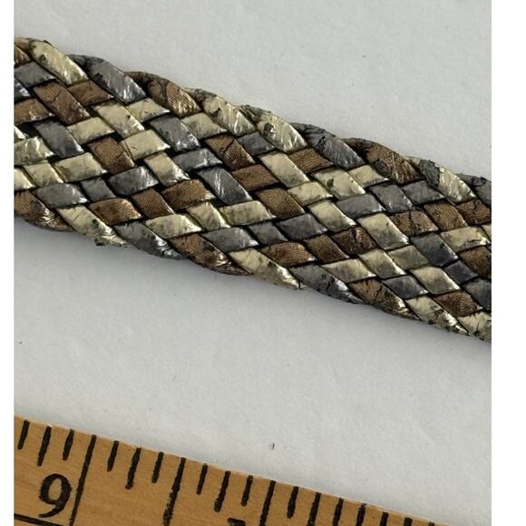Tri-Color Small Gold Silver Bronze Metallic Braided /Woven Belt Gold Tone Buckle - Picture 6 of 9